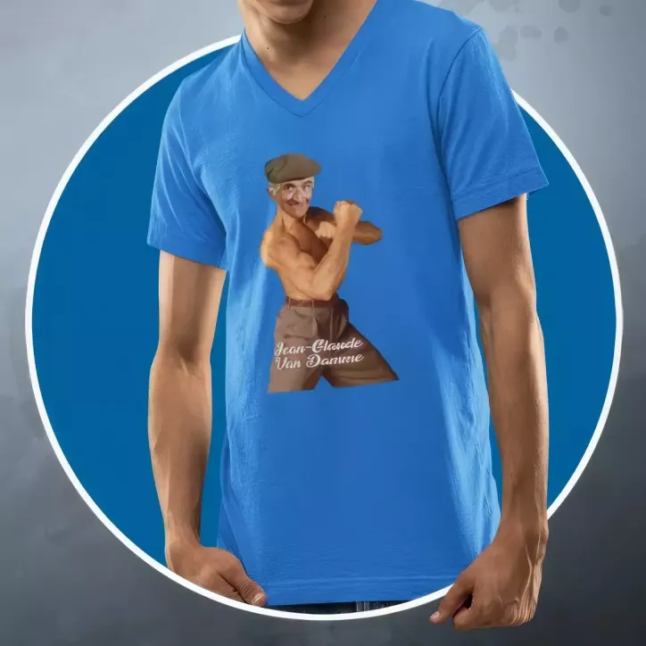 JEAN-GLAUDE VAN DAMME t-shirt homme col V 100% coton JEAN-GLAUDE VAN DAMME t-shirt homme col V 100% coton